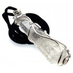 Large Faceted Clear Quartz Coiled Wire Pendant